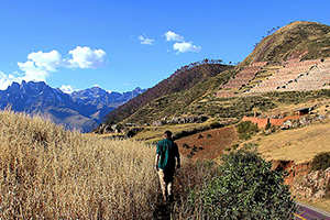 student walking in Peru