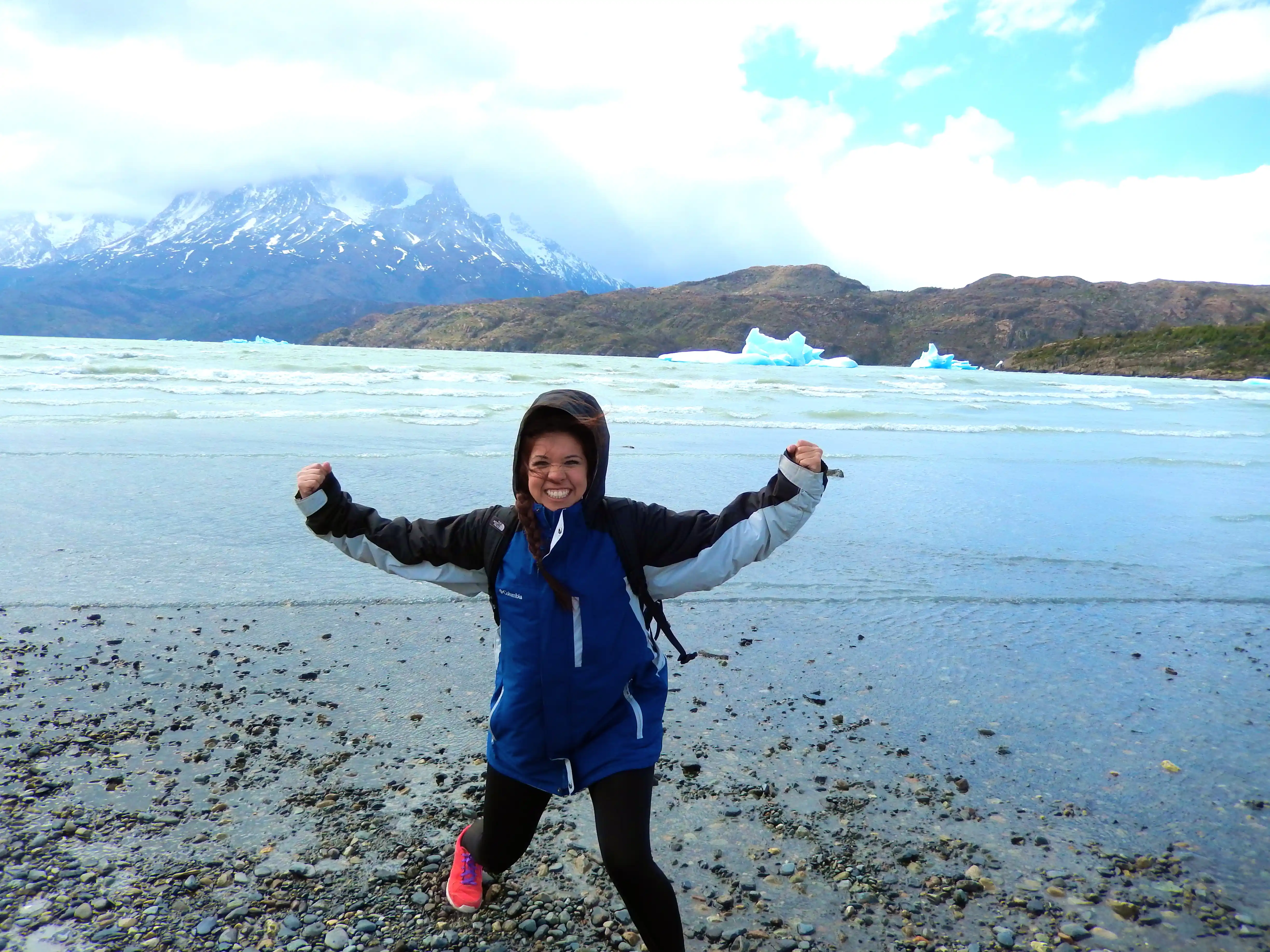 Triumphant Pose at Glacier Bay, Chile