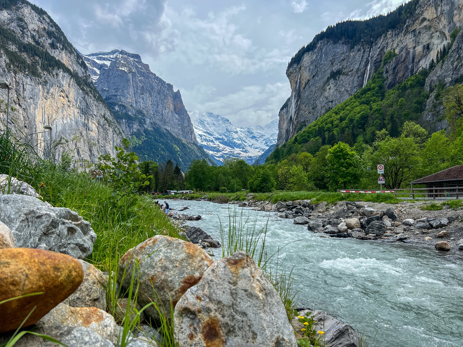 View of a stream in the mountains in Switzerland