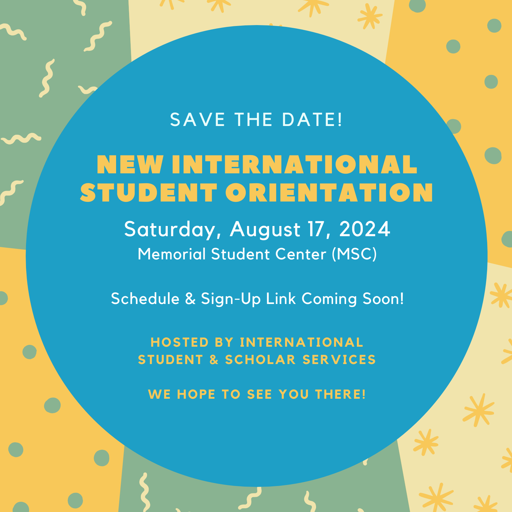 Flyer for New International Student Orientation on August 17, 2024