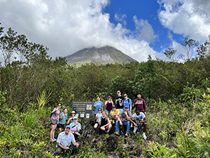 Dr. Gary Wigenbach and his group of students studying abroad in Costa Rica while visiting Arenol Volcano