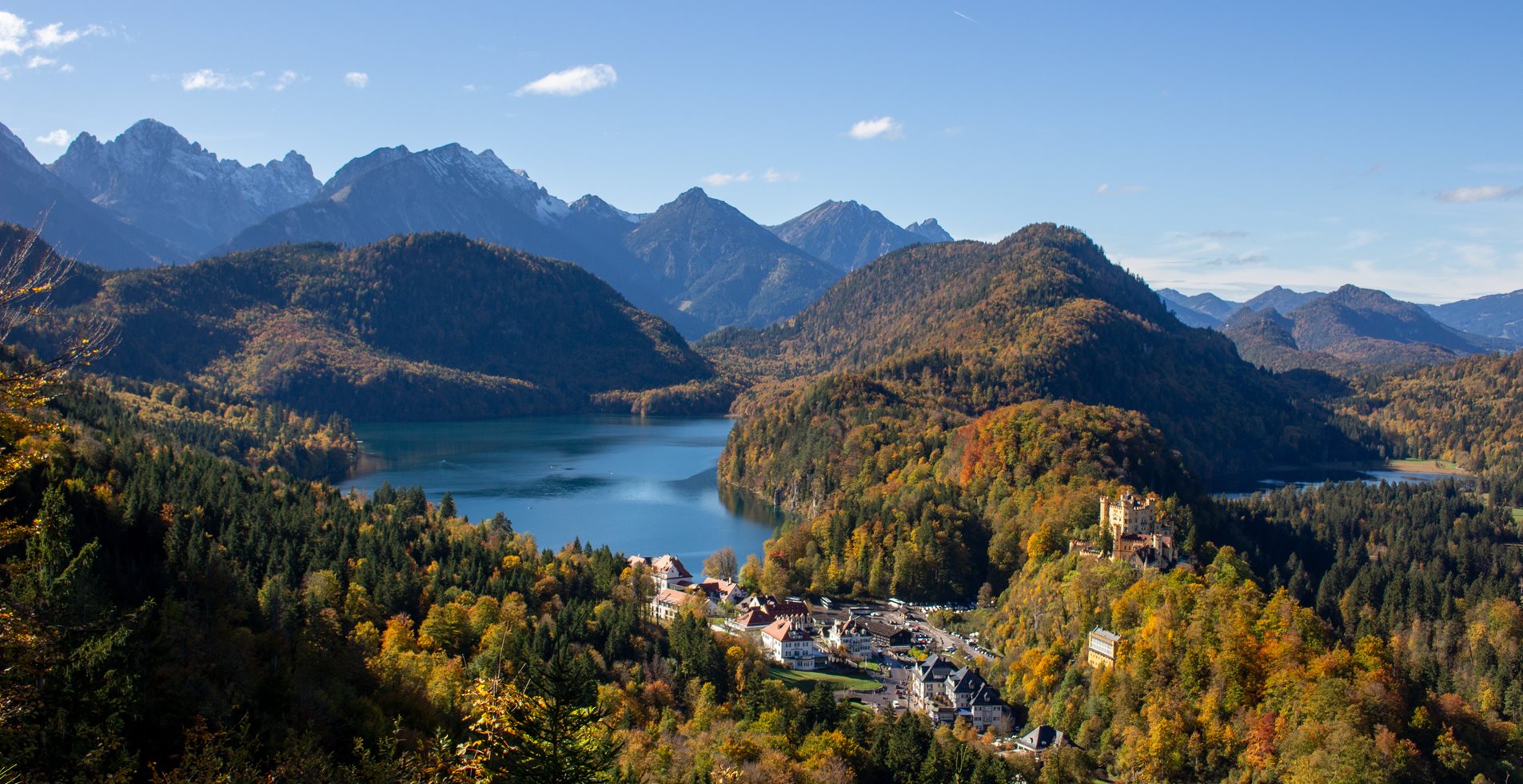 View of mountains and a lake in the Alps in France
